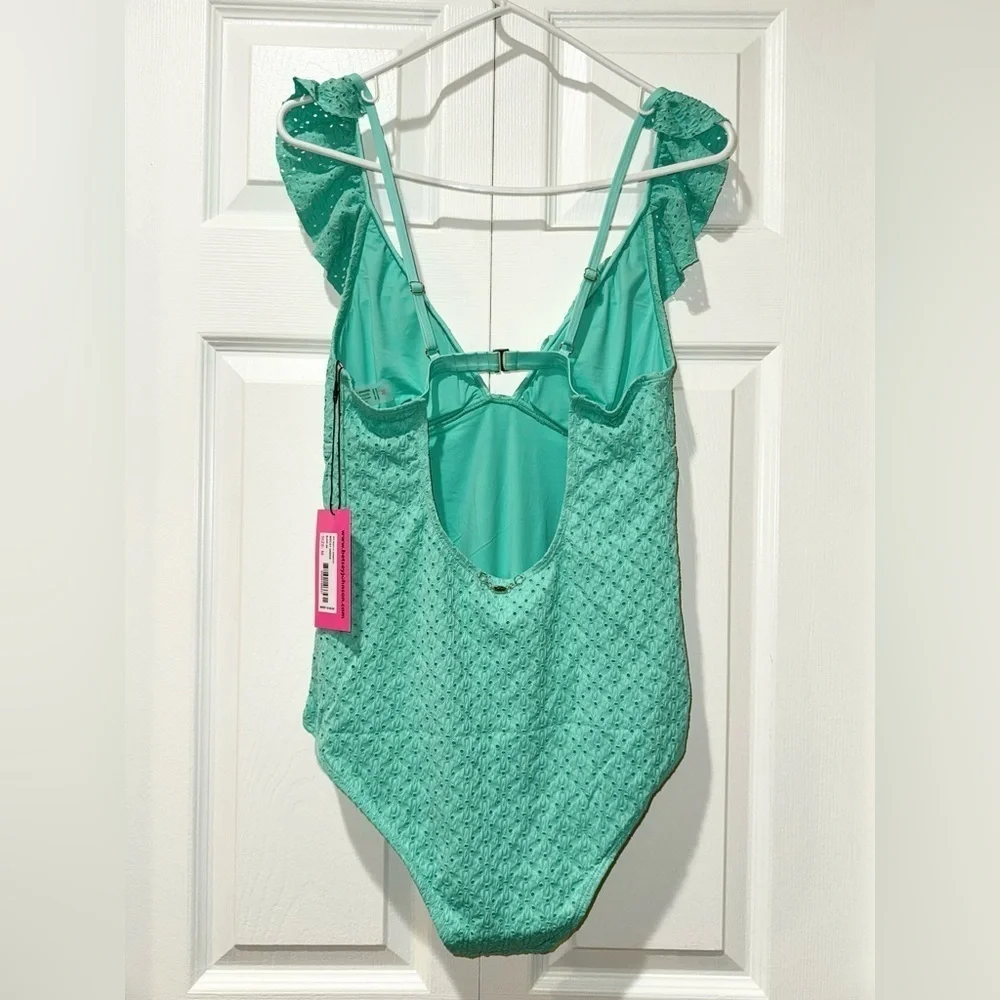 Betsy Johnson Ruffle Swimsuit. Biscay Green. Size Medium. NWT
